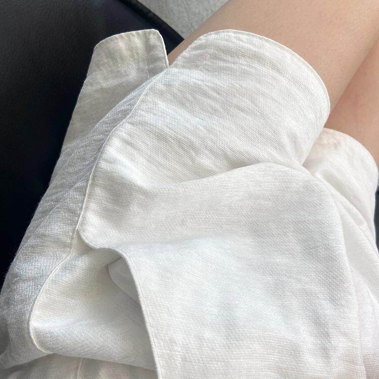 白色开叉透气亚麻短裤女夏季小个子宽松显瘦松紧腰a字休闲阔腿裤