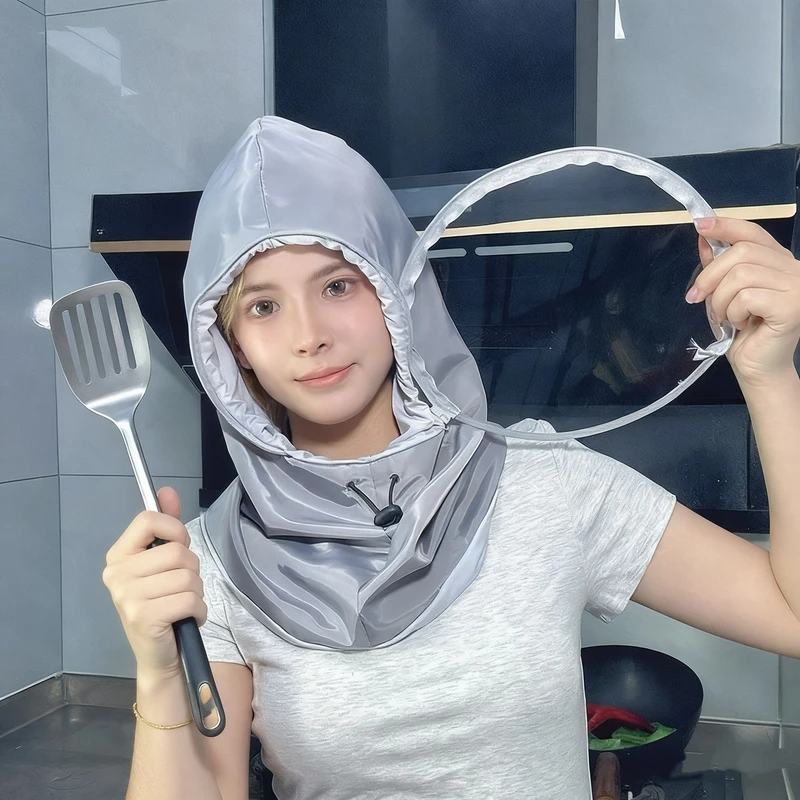 厨房帽子防油烟面罩女做饭炒菜防油溅防护帽围脖一体防尘防飞沫Q