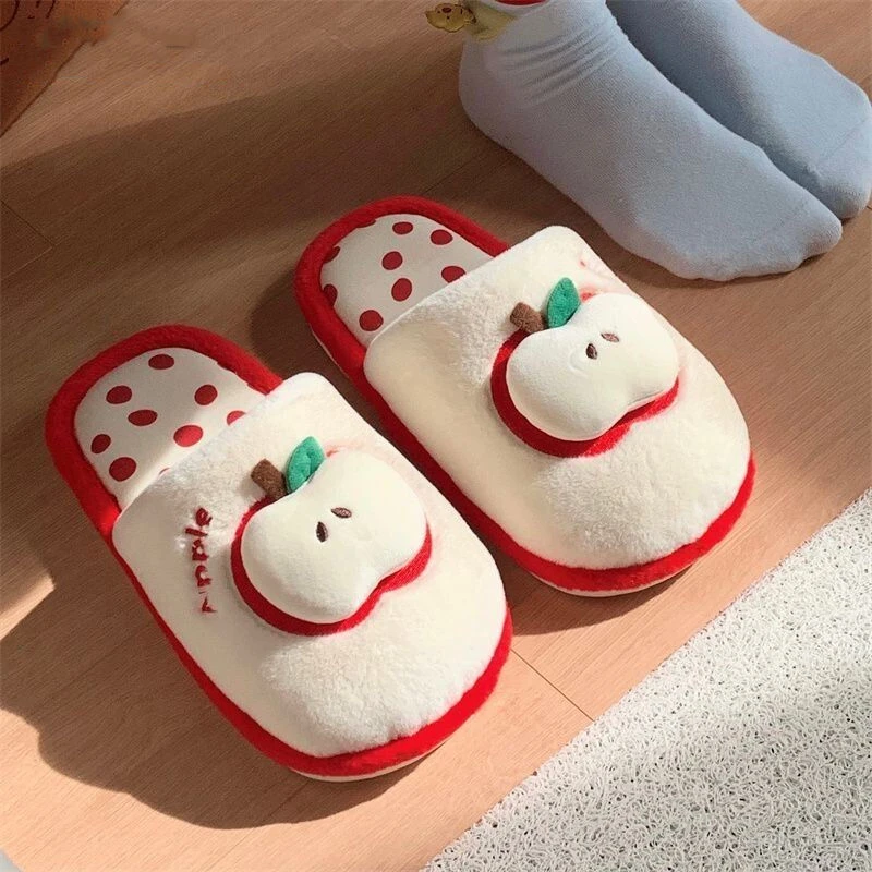 ins冬季居家防滑舒适棉拖鞋可爱小苹果少女心女保暖毛毛月子鞋冬Z