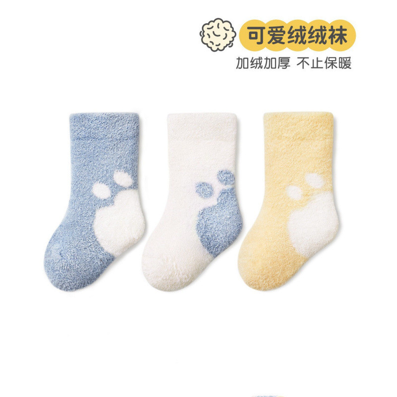 毛绒新生儿袜子秋冬款加厚加绒保