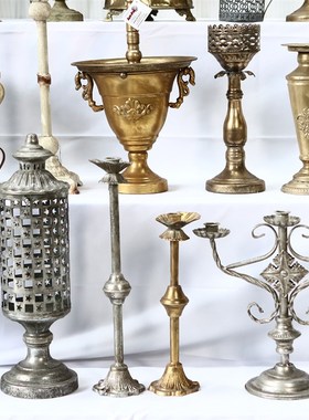 热销孤品大集合-欧式美式复古铁艺花器庭院阳台装饰奖杯花盆烛台