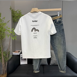 短袖男款2025秋季新款宽松舒适时尚字母刺绣圆领半袖上衣