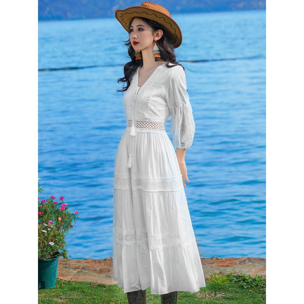 白色法式连衣裙2025夏季新