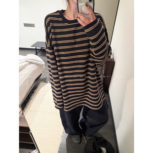 MMUIICHAN 蓝卡条纹T恤 比较偏薄卫衣厚度的T恤 颜色显白 宽松款