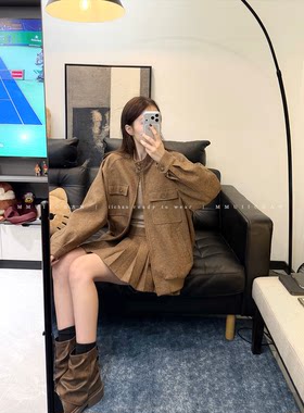 MMUIICHAN miu系格子呢子套装 复古调调 分开搭也ok的外套+半裙