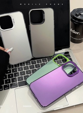 潮流时尚极光镭射纯色手机壳适用iphone16Promax手机保护套苹果13电镀彩银15plus高级感
