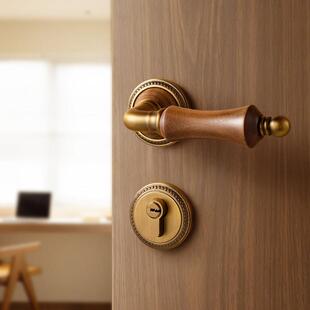 中古风卧室门锁室内房间木门房门锁古铜色磁吸静音法式覆古门把手