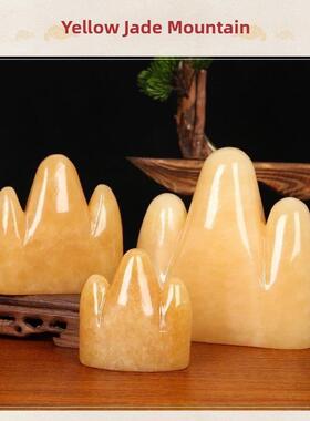 天然黄玉山，肥山形玉石，敢做胖子，富庶角落，山水摆件