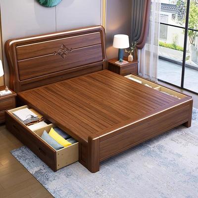 胡桃木实木床主卧家用小户型现代简约2025新款储物双人大床婚床