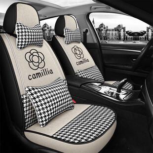 全包2025款汽车坐垫夏季亚麻座椅套卡通免绑新款网红凉垫四季通用