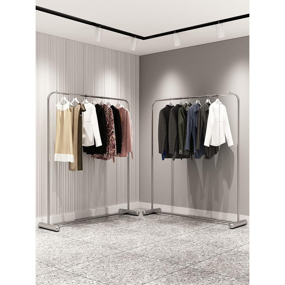 服装店展示架陈列架落地式不锈钢挂衣架中岛侧挂网红女装店货架子