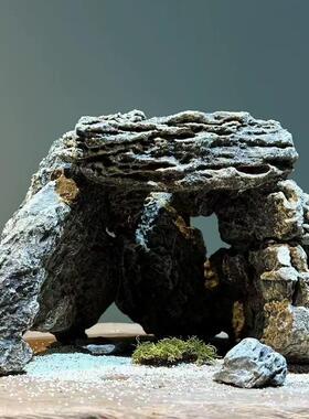 陶土水陆缸摆件鱼缸造景装饰造景石爬坡乌龟晒台爬台防滑躲避屋