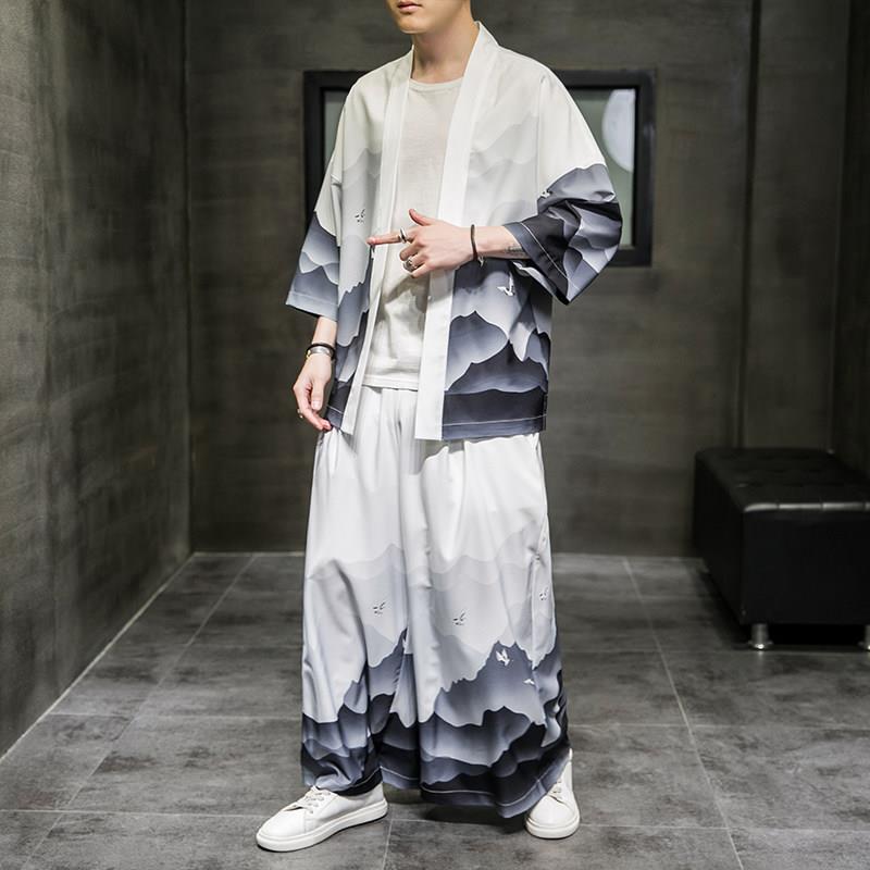 中国风冰丝睡衣套装男夏季薄款开衫家居服道袍七分袖汉服防晒唐装