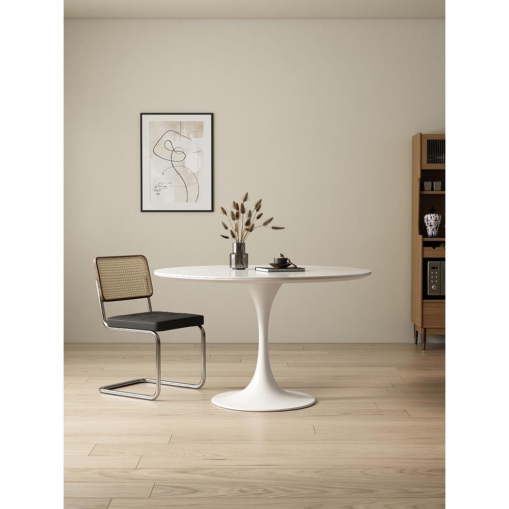 德利丰岩板圆形餐家用小户型郁金香圆桌简约纯白纯黑餐厅饭桌