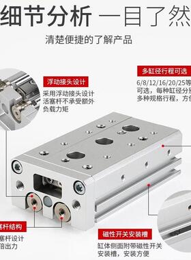金器滑台气缸MCSS-6-8-12-16-20-25-10-20-30-40-50-75-100-AS-BS