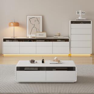 全实木高款落地电视柜茶几组合2025新款现代简约客厅家用高柜60cm