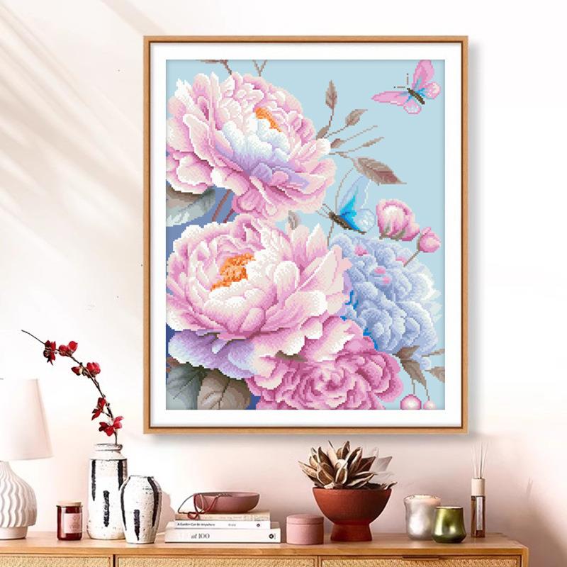 珠绣十字绣全珠绣牡丹花竖版花和草卧室新珠绣彩色珠绣全绣圆珠