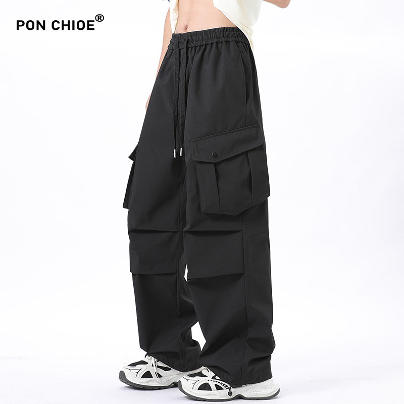 ponchioe痞帅工装裤男春款美式潮牌秋季多口袋休闲直筒宽松裤子男