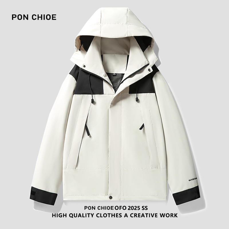 ponchioe春秋冲锋衣外套男户外防风美式潮牌机能工装夹克男登山服