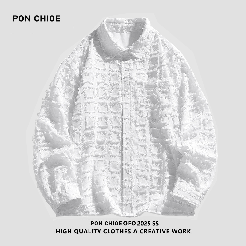 ponchioe小香风格子衬衫男女潮牌ins春秋款外套情侣工装长袖夹克