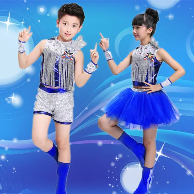 新款儿童爵士舞街舞演出服女亮片嘻哈舞台套装架子鼓表演服装男童