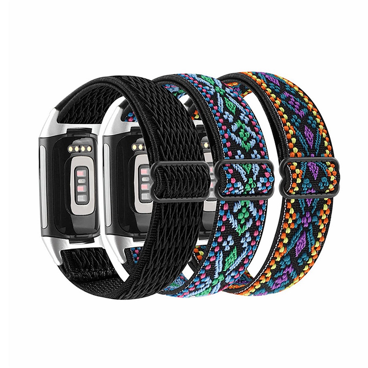 适用Fitbit charge6弹力表带charge3/4/5尼龙回环表带腕带金属头