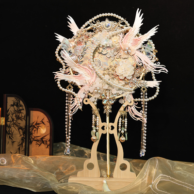 物语中式婚礼新娘结婚团扇双面双色手工diy材料包喜扇重工成品扇