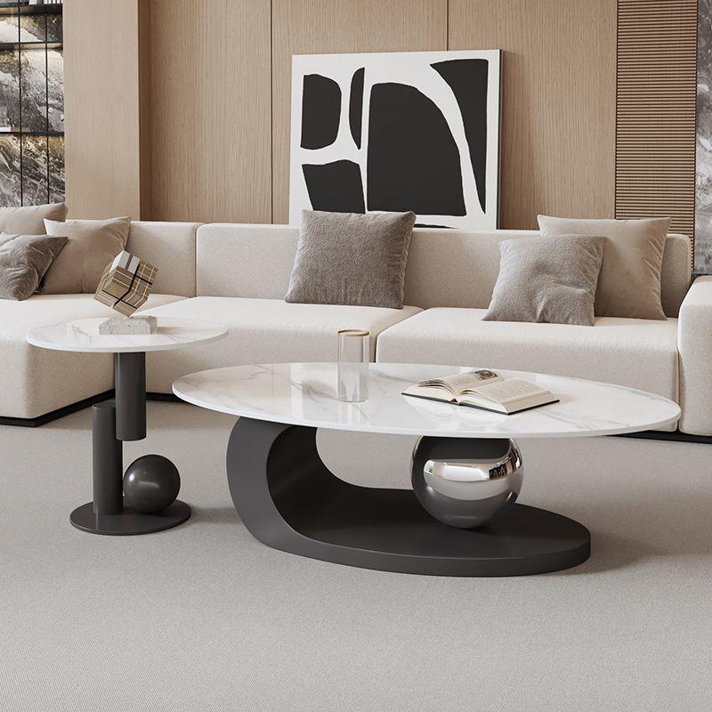 椭圆形岩板茶几简约小户型现代家用客厅茶桌组合意式轻奢子母茶几