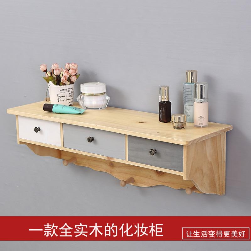 复古墙上置物架简约收纳壁柜实木壁架浴室搁板壁挂式小梳妆台防水