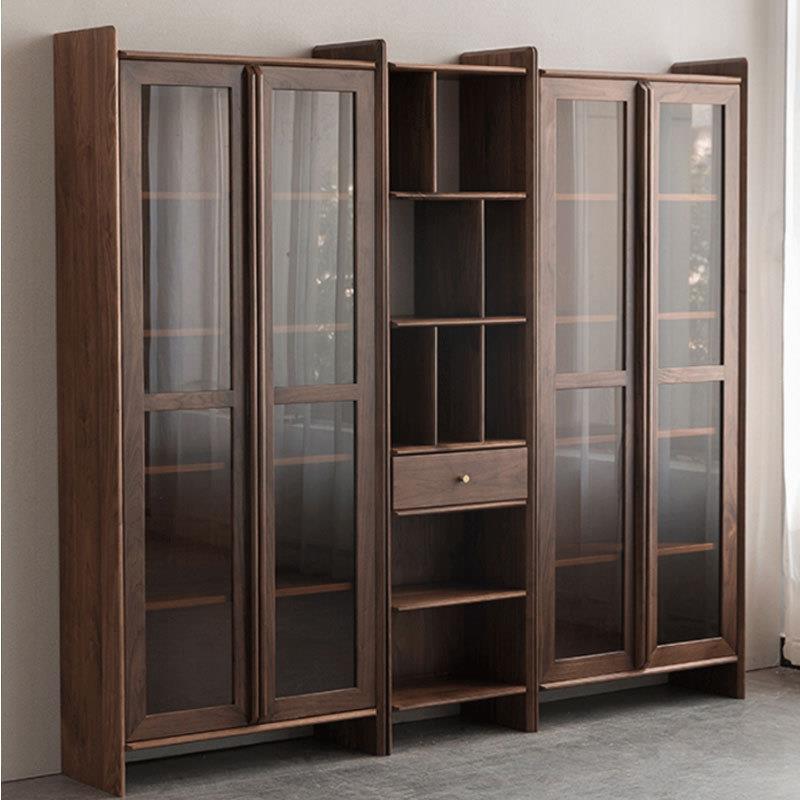 北美黑胡桃木全实木书柜现代简约樱桃木原木书房一体靠墙收纳储物