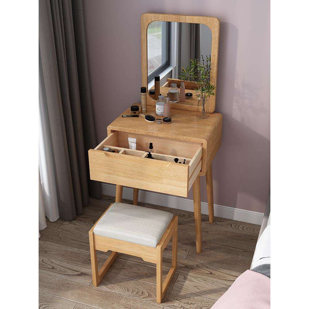 全实木梳妆台卧室现代简约收纳书桌一体小户型北欧简易网红化妆桌