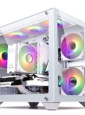 金河田预见海景房白色台式机电脑主机机箱M-ATX主板/240/360水冷