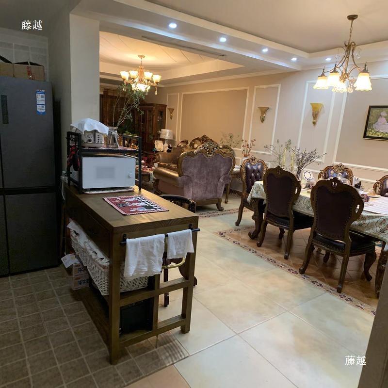 式实厅木复古岛餐作边柜厨房大理石中操255台客岩板备餐桌收纳柜