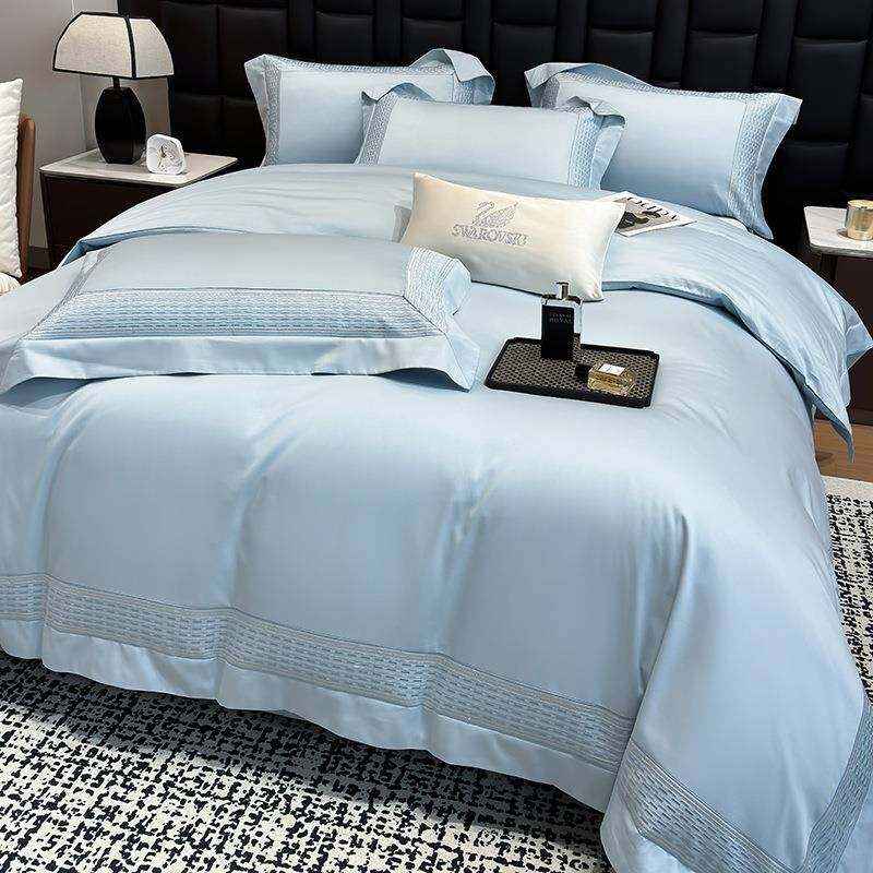 新款A60支长绒棉刺绣四类件套纯绣棉花宽边家2被套棉全床单床笠