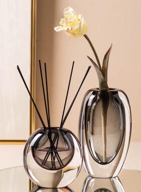 琉璃圆球琥珀花瓶现代厅干摆客明件插花轻奢透玻璃花器花餐桌玄关