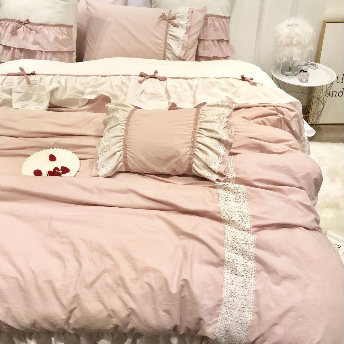 韩式主风全色织水洗棉超宽缎带棉花边蝴蝶结被公套裙床款四XY-9件