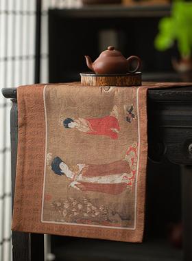 复古国云纱仕女干图泡茶席茶绸缎棉席麻布制茶桌装饰茶具茶A12359