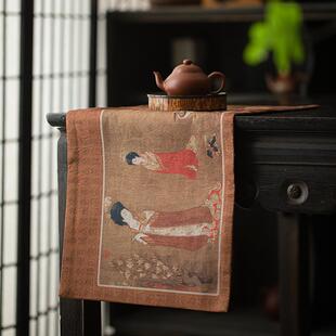 复古国云纱仕女干图泡茶席茶绸缎棉席麻布制茶桌装饰茶具茶A12359