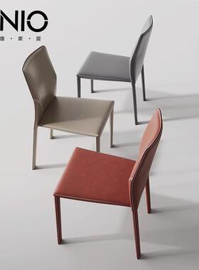 轻奢餐椅椅意板式极椅子家用样间设计师书桌SY015椅靠背皮子马鞍