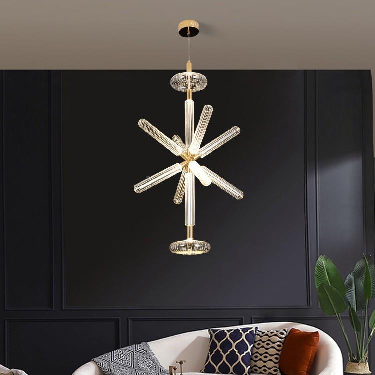 复式楼梯别墅111挑客厅轻奢玻璃床头超长现大吊灯后高代简约店酒