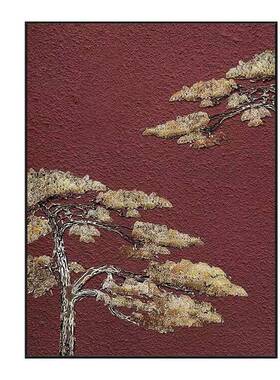 新客丰纯手OBY绘油画中式迎客松顺玄关入户装饰画手工肌理厅红色