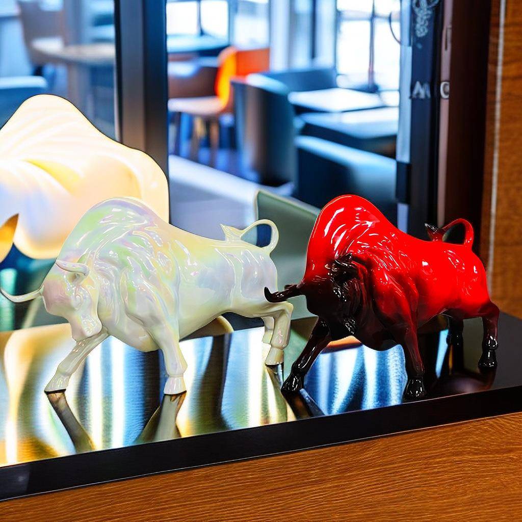 牛气居冲天摆件玄关家陶瓷景德镇饰房品客厅书卧红室色GUU节庆摆