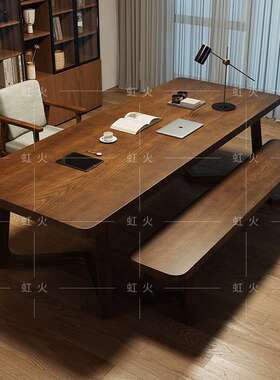 习约HSY-7281现代白蜡木书桌客厅大长桌实木大板电脑简桌子书房书