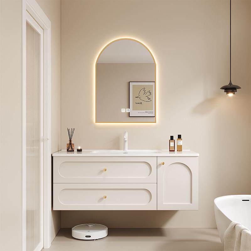 法式奶油风蜂窝铝不锈钢浴室柜陶瓷一体盆洗漱台洗手盆柜组合卫浴