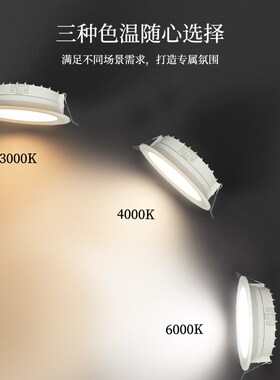 无主家用客厅简约窄边嵌入式75开孔中性防雾cob三色光LED超薄筒灯