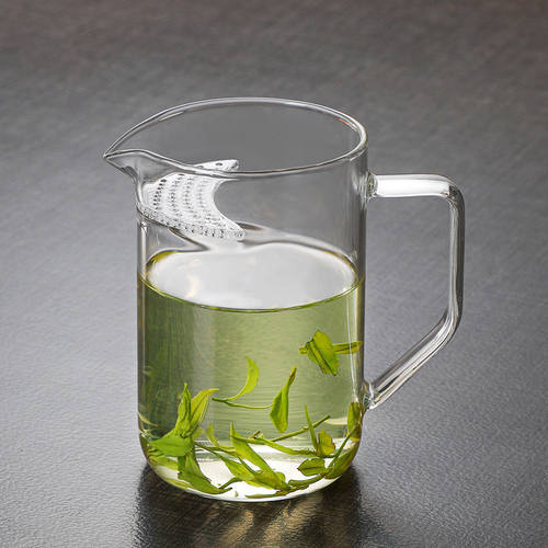 高硼硅玻璃斜把月牙公道杯 加厚耐热手工茶具 茶滤一体大号分茶器