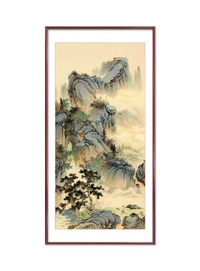 新中式玄关装饰画招财入户门走廊过道挂画山水画靠山图办公室壁画