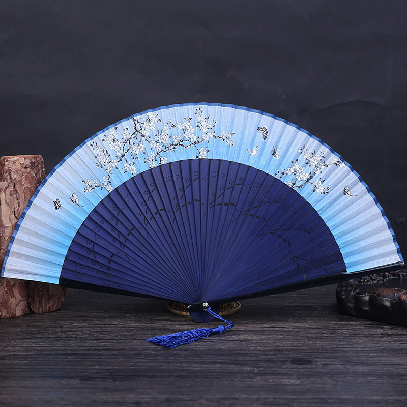 包邮中国风日式精美女士折扇工艺真丝扇子夏季绢扇舞蹈演出折叠扇
