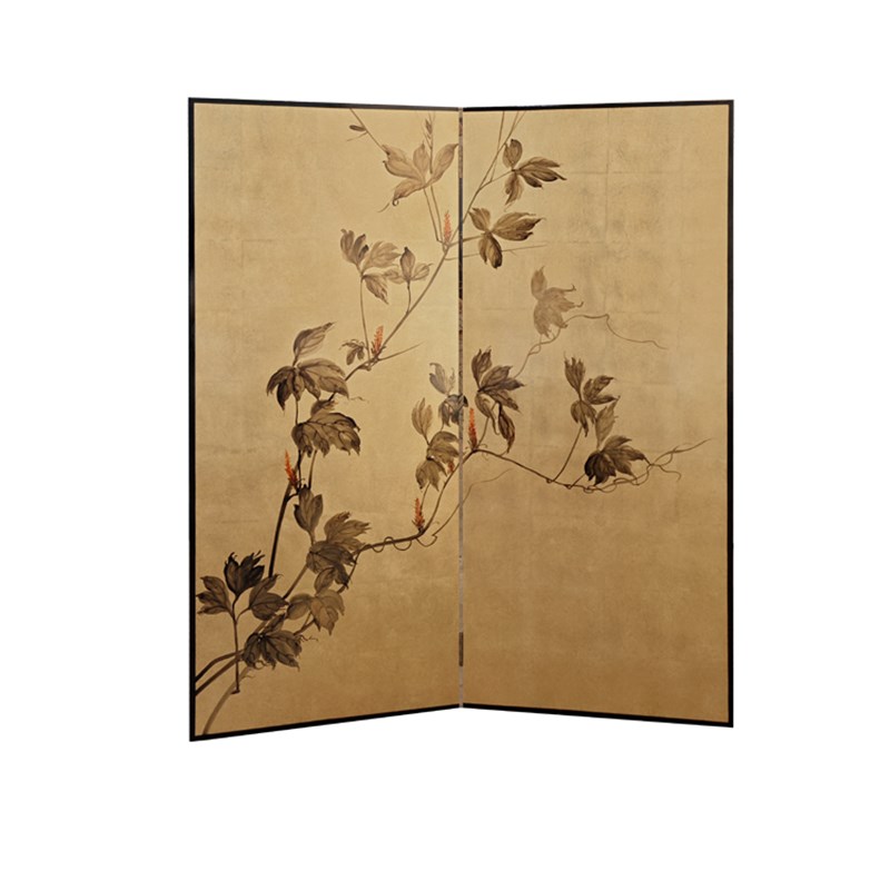 手绘漆画仿古复古金箔屏风茶室玄关中古法式折屏背景移动折叠定制