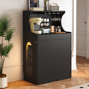 实木折叠餐桌餐边柜一体法式 小户型多功能饭桌 黑色可伸缩餐桌美式